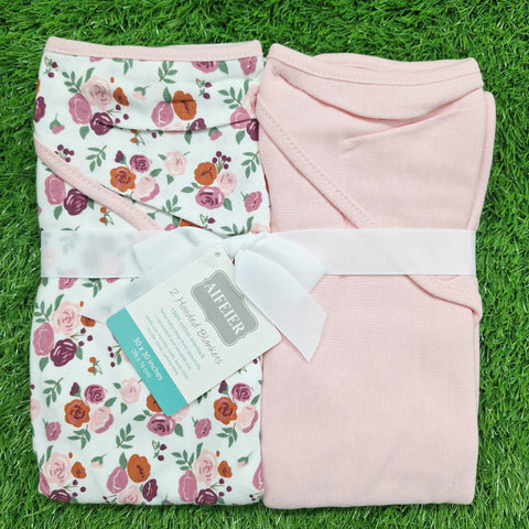Aifeier - Pack of 2 - Hooded Cotton Wraps - Flowers