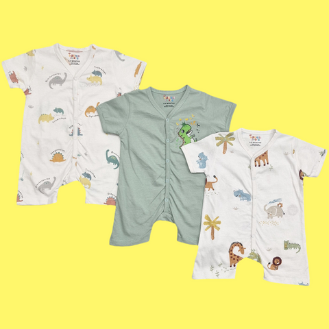 TBS_BRL - Pack of 3 - Short Leg Rompers - Jungle Fun