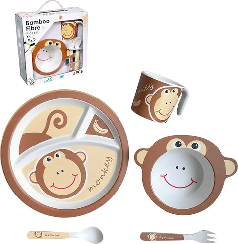 5 Pieces Bamboo Fiber Feeding Set - Monkey - Box
