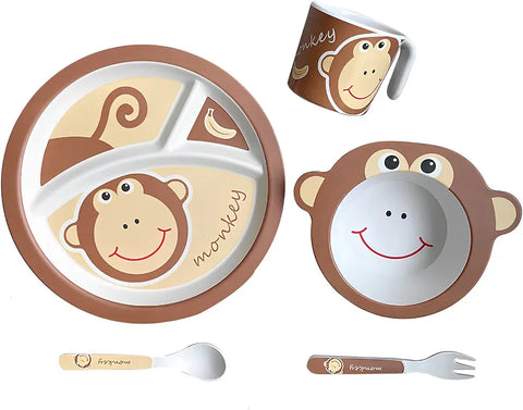 5 Pieces Bamboo Fiber Feeding Set - Monkey - Box