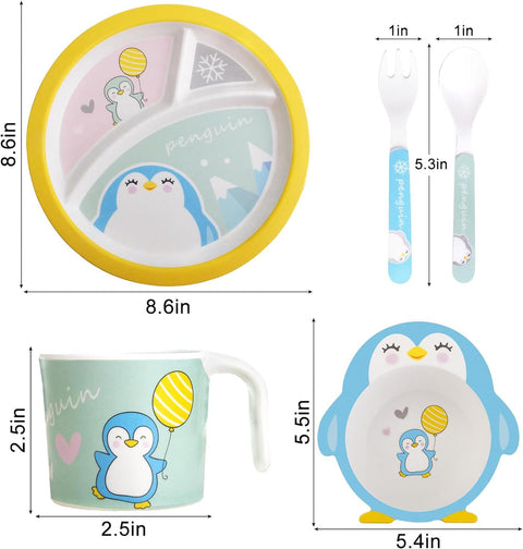 5 Pieces Bamboo Fiber Feeding Set - Penguin - Box