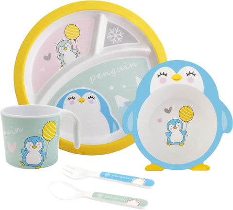 5 Pieces Bamboo Fiber Feeding Set - Penguin - Box