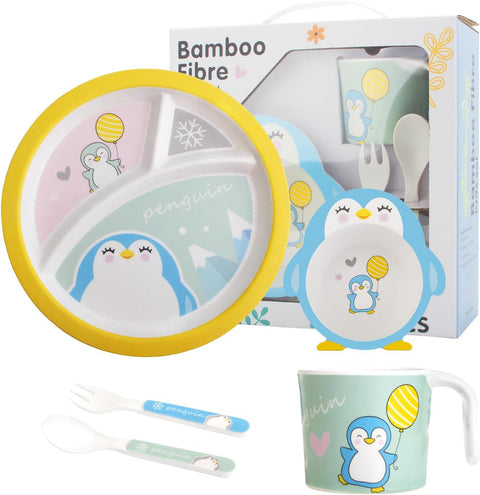 5 Pieces Bamboo Fiber Feeding Set - Penguin - Box