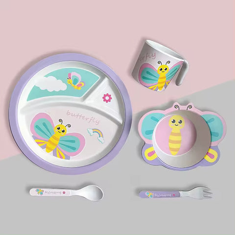 5 Pieces Bamboo Fiber Feeding Set - Butterfly - Box