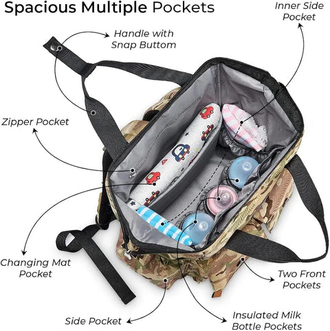 Ellie & Luke - Waterproof Diaper Backpack - Camouflage