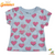 Floral - Cropped T-Shirt - Hearts - Blue