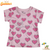 Floral - Cropped T-Shirt - Hearts - Pink