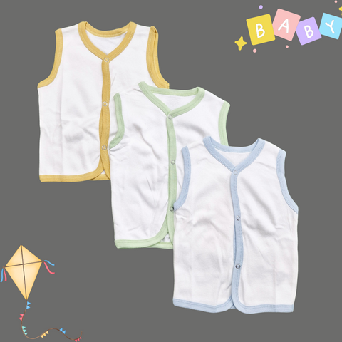 Happy - Pack of 3 - Sleeveless Front Open Vests - Brown Blue Green