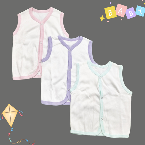 Happy - Pack of 3 - Sleeveless Front Open Vests - Purple Pink Green
