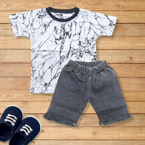 Super Kid - T-Shirt & Denim Shorts - Abstract