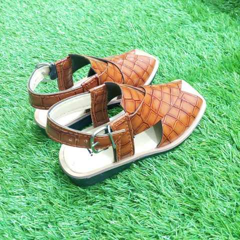 Peshawari Chappal - Mustard Crocodile - 01
