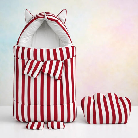 Velvet - Hooded Pillow Character Carry Nest  - Maroon - Stripes - 25