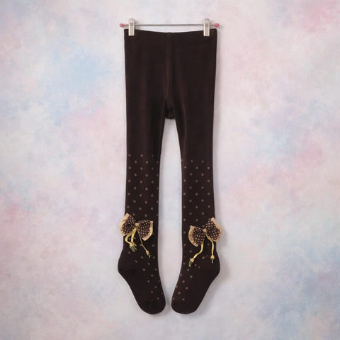 XUEYUR - Legging - Polka & Bow - Brown - (3-4 Years)