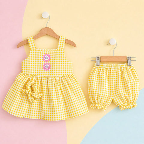 AG - 3 Pieces - Frock Set - Yellow - Check