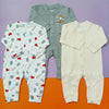 Pack of 3 Bluefly Sleep Suits - Grey Animals & Yellow Lining
