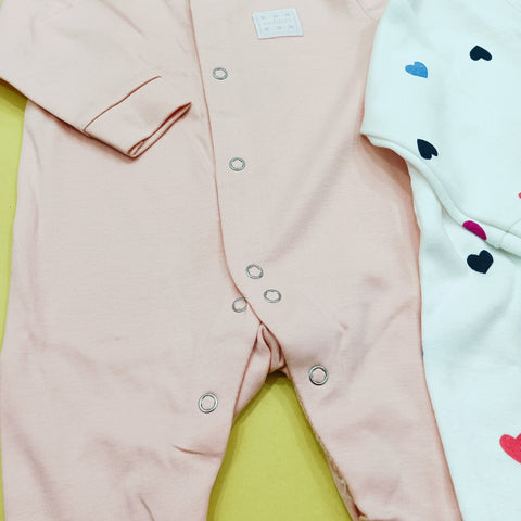 Junior's Pack of 2 Sleep Suits - Peach & White Hearts