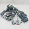 2 in 1 Play Gym & Snuggle Bedset - Grey Flowers