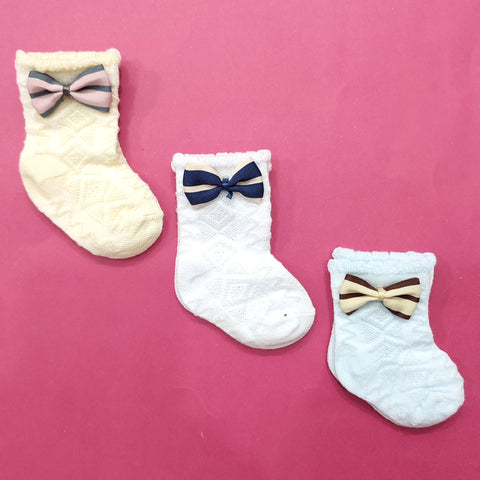 Pair of 3 Socks - Ribbon - Pink Yellow Navy