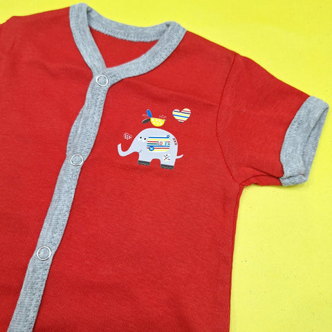 LO - Pack of 3 - Short Leg Rompers - Red - Elephant
