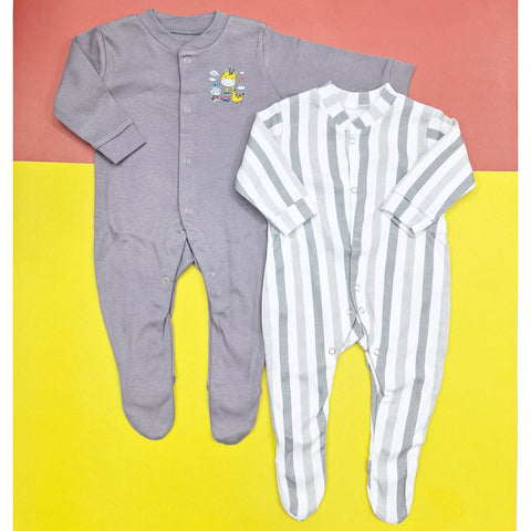 TBS - Pack of 2 Sleep Suits - Grey - Funny Times & Stripes