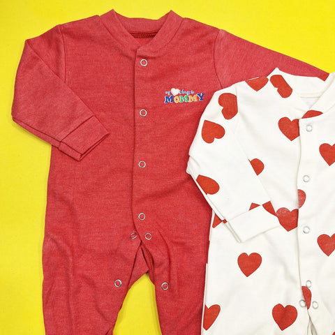 TBS - Pack of 2 Sleep Suits - Red - Mommy & Hearts