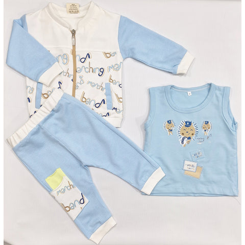 3 Pieces - Suit Set - Alphabets - Blue