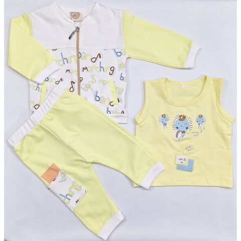 3 Pieces - Suit Set - Alphabets - Yellow