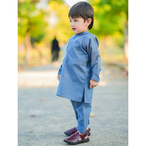 TBS - Kurta Shalwar - Wash N Wear - Bluish Grey