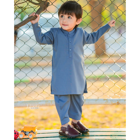 TBS - Kurta Shalwar - Wash N Wear - Bluish Grey