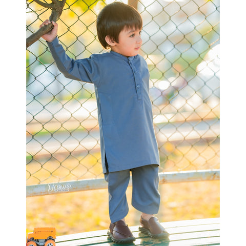TBS - Kurta Shalwar - Wash N Wear - Bluish Grey