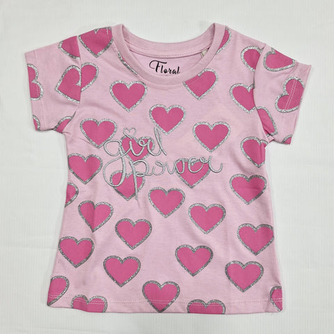 Floral - Cropped T-Shirt - Hearts - Pink