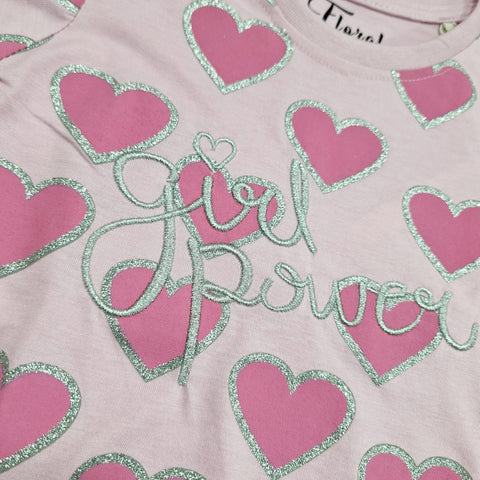 Floral - Cropped T-Shirt - Hearts - Pink