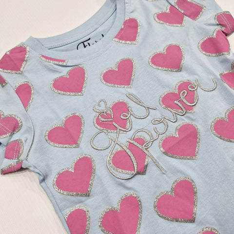 Floral - Cropped T-Shirt - Hearts - Blue