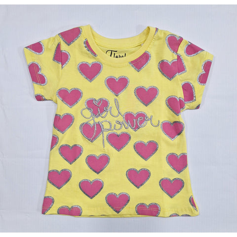 Floral - Cropped T-Shirt - Hearts - Yellow