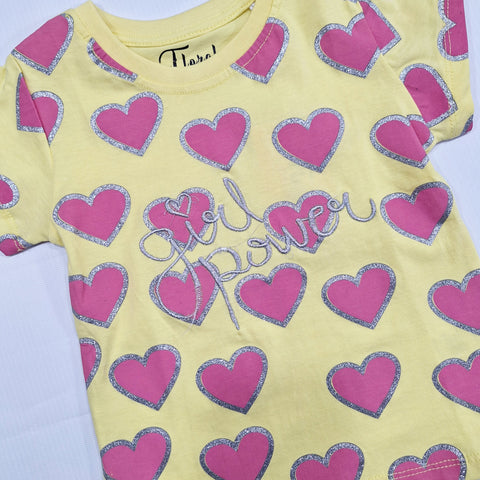 Floral - Cropped T-Shirt - Hearts - Yellow
