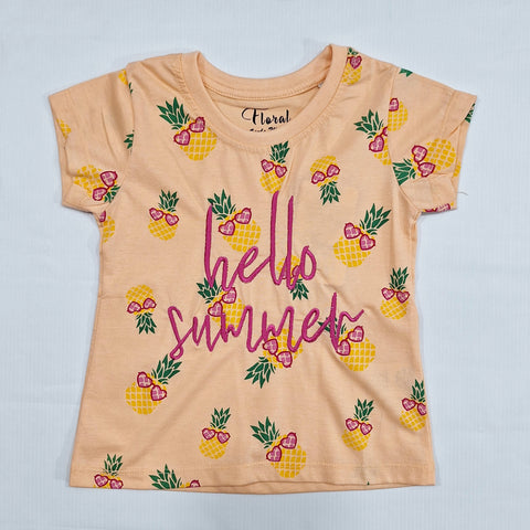 Floral - Cropped T-Shirt - Pineapple - Peach