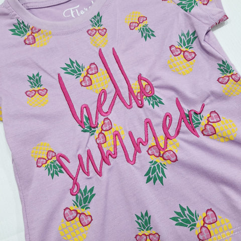 Floral - Cropped T-Shirt - Pineapple - Purple