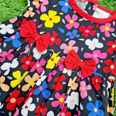Pink & Pink - Frock - Vol 05-25 - Black - Multi Flowers