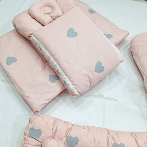 8 Pieces Bedding Set - Vol 05-25 - Pink - Big Hearts