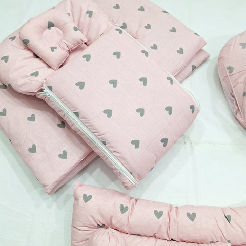 8 Pieces Bedding Set - Vol 05-25 - Pink - Hearts