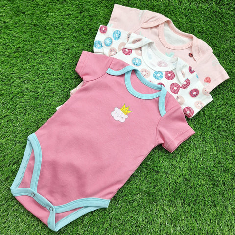 TBS - Pack of 3 - Short Sleeve Bodysuits - Pink - Crown & Donuts