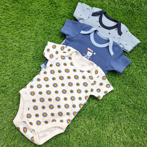 TBS - Pack of 3 - Short Sleeve Bodysuits - Blue - Bear & Circles