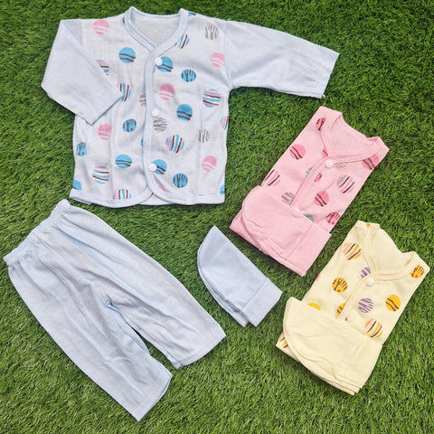 3 Pack - Newborn Night Suits - Pink Blue Yellow - Spheres - 25