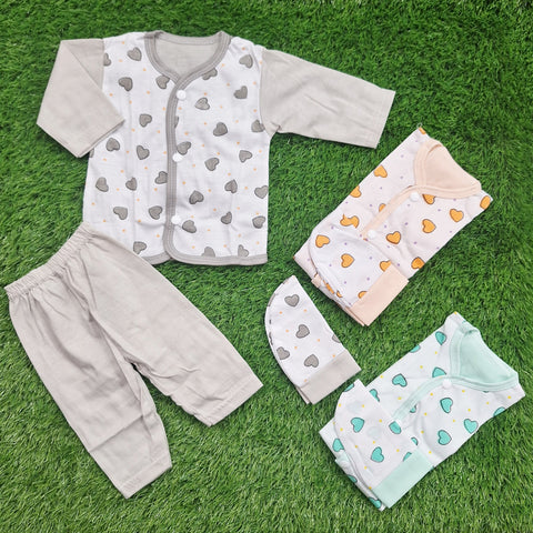 3 Pack - Newborn Night Suits - Peach Green Grey - Hearts - 25