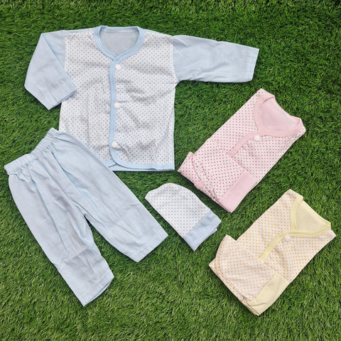 3 Pack - Newborn Night Suits - Pink Blue Yellow - Dots - 25