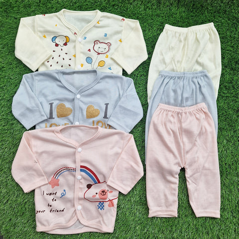 3 Pack - Newborn Night Suits - Yellow Pink Grey - Characters - 25