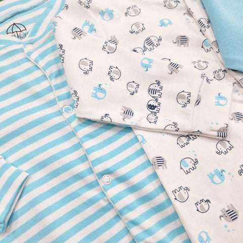 BRL - Pack of 3 - Sleep Suits - Blue - Lining