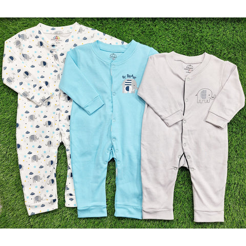 BRL - Pack of 3 - Sleep Suits - Blue - Elephant