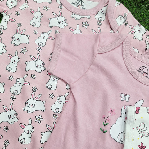 BRL - Pack of 3 - Short Sleeve Bodysuits - Pink - Rabbit