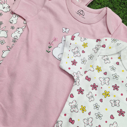 BRL - Pack of 3 - Short Sleeve Bodysuits - Pink - Rabbit